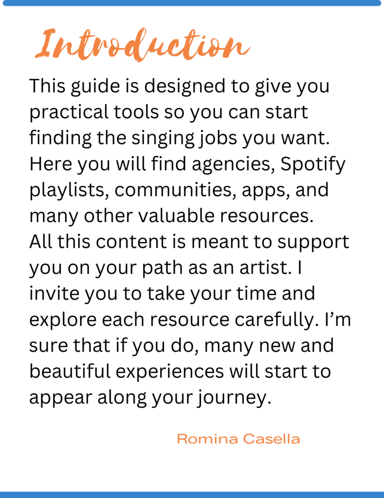 singing gigs and works